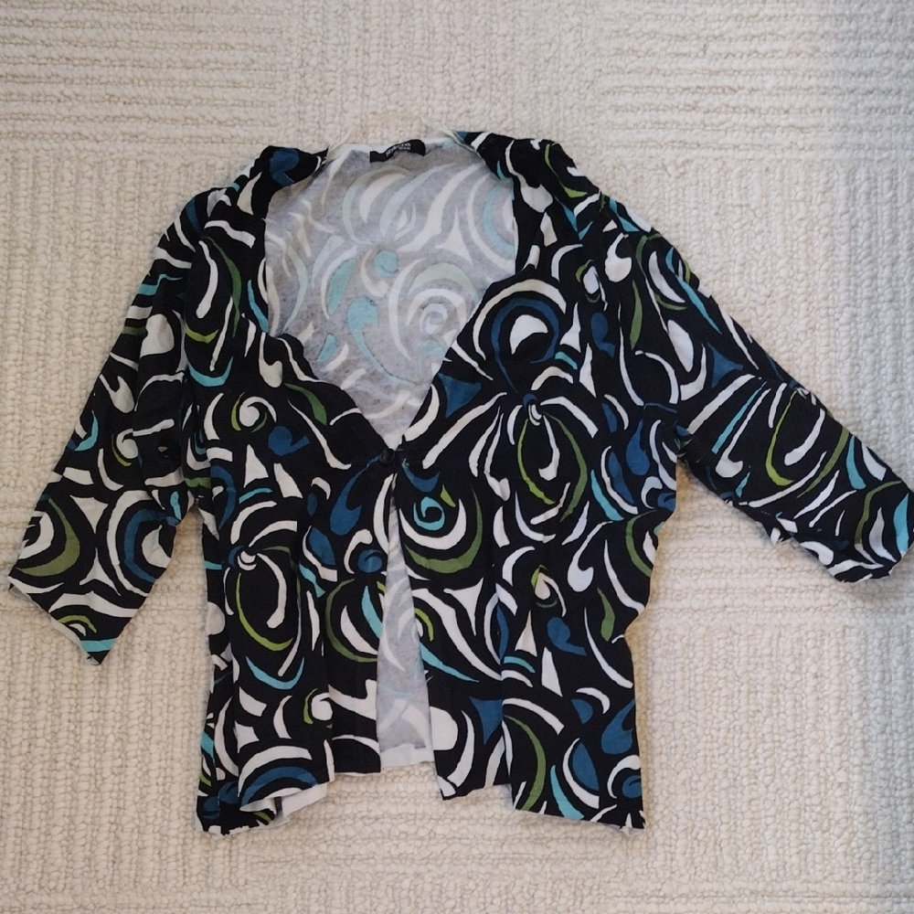 Style & Co. Swirl Pattern Cardigan in Black, White, and Blue